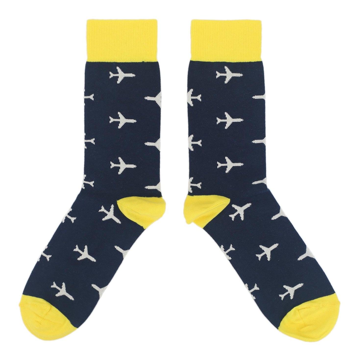 Navy Yellow Airplane Pattern Women's Dress Socks