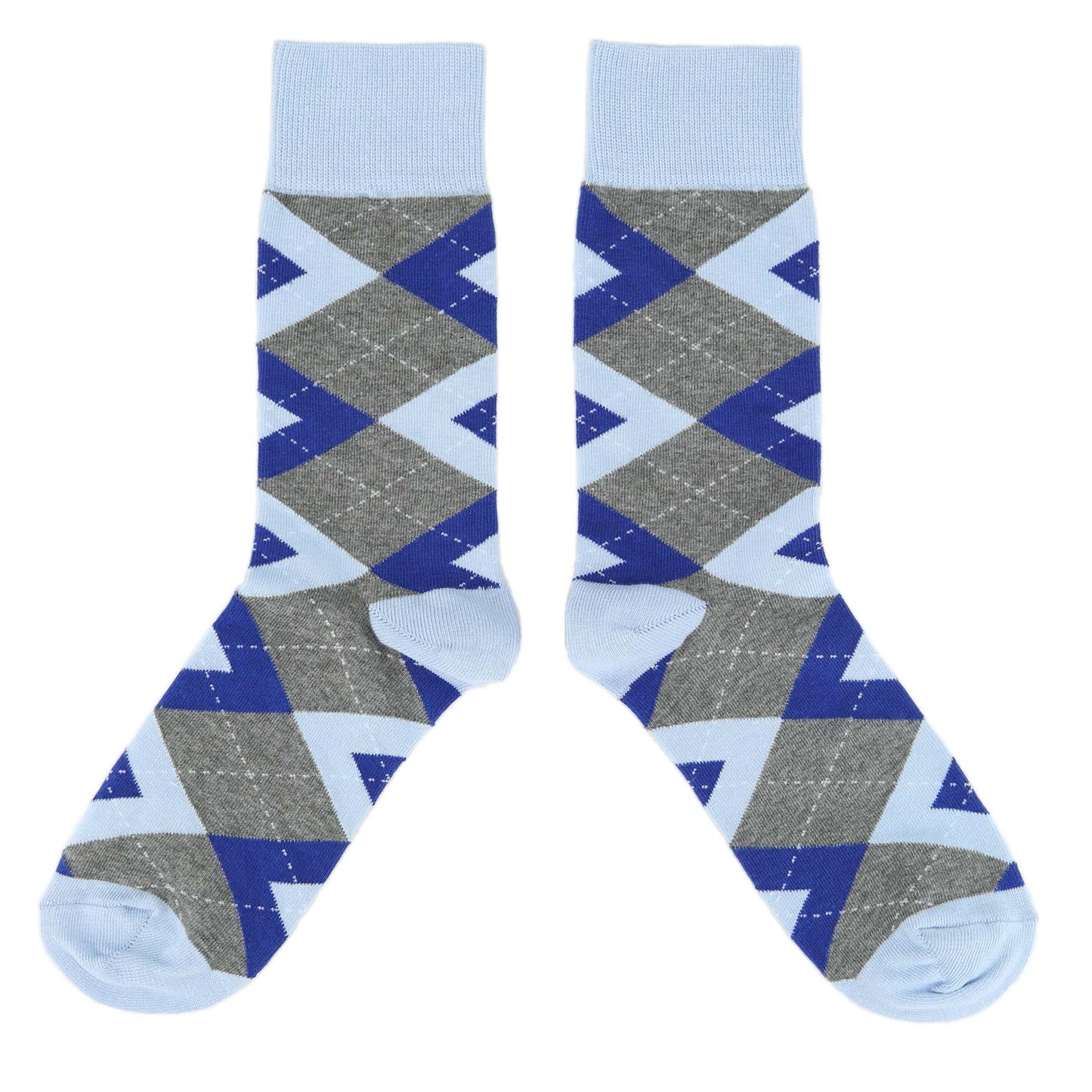 Ice Blue Cobalt Gray Argyle Men’s Dress Socks