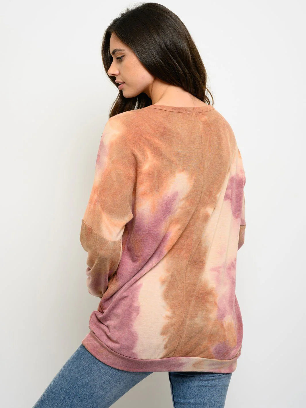 WOMEN'S PLAID TIE DYE CONTRAST LONG SLEEVE TOP