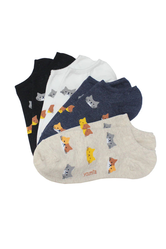 Youmita Cat Face Crew Socks 4 Pair Bundle