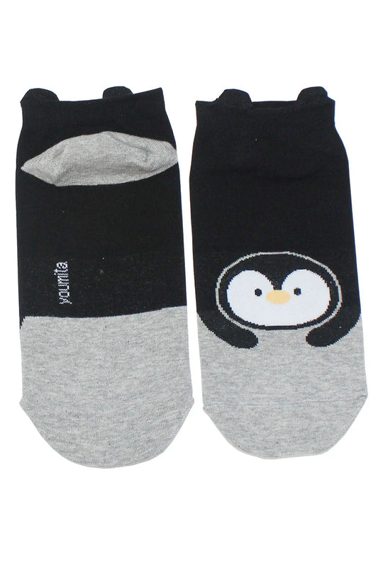 Youmita Black/Grey Cotton Blend Penguin Print Socks