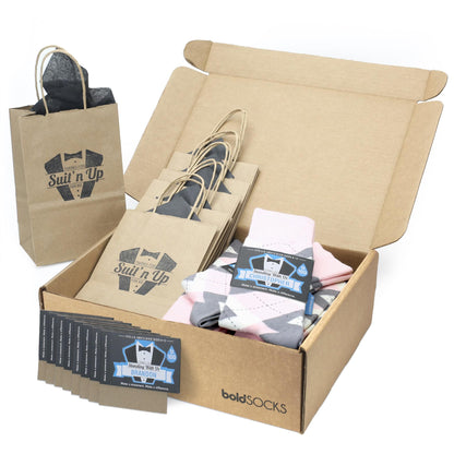 Customizable Groomsmen Gift Set Blush Light Pink Gray Argyle Men’s Dress Socks