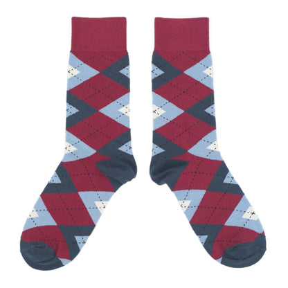Apple Red Blue Argyle Men's Over-the-Calf Dress Socks