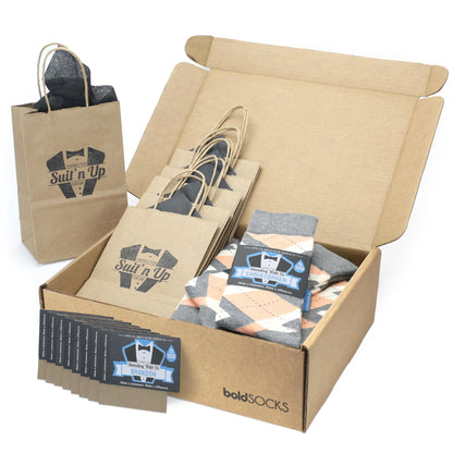 Customizable Groomsmen Gift Set Peach Gray Argyle Men’s Dress Socks