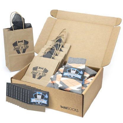 Customizable Groomsmen Gift Set Peach Gray Argyle Men’s Dress Socks