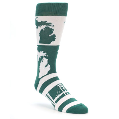 Green White Michigan Socks - Men's Novelty Dress Socks