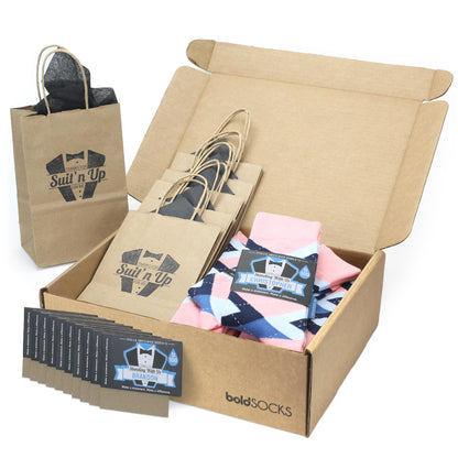 Customizable Groomsmen Gift Set Pink Blue Argyle Men’s Dress Socks
