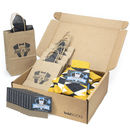Customizable Groomsmen Gift Set Mustard Yellow Gray Argyle Men’s Dress Socks
