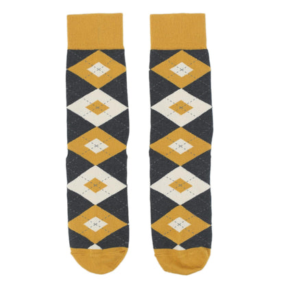 Customizable Groomsmen Gift Set Mustard Yellow Gray Argyle Men’s Dress Socks