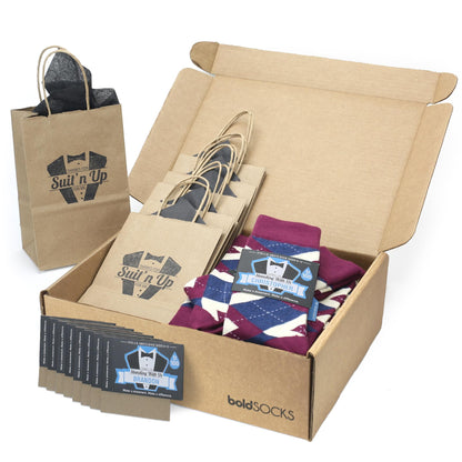 Customizable Groomsmen Gift Set Sangria Navy Argyle Men’s Dress Socks