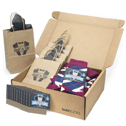 Customizable Groomsmen Gift Set Sangria Navy Argyle Men’s Dress Socks
