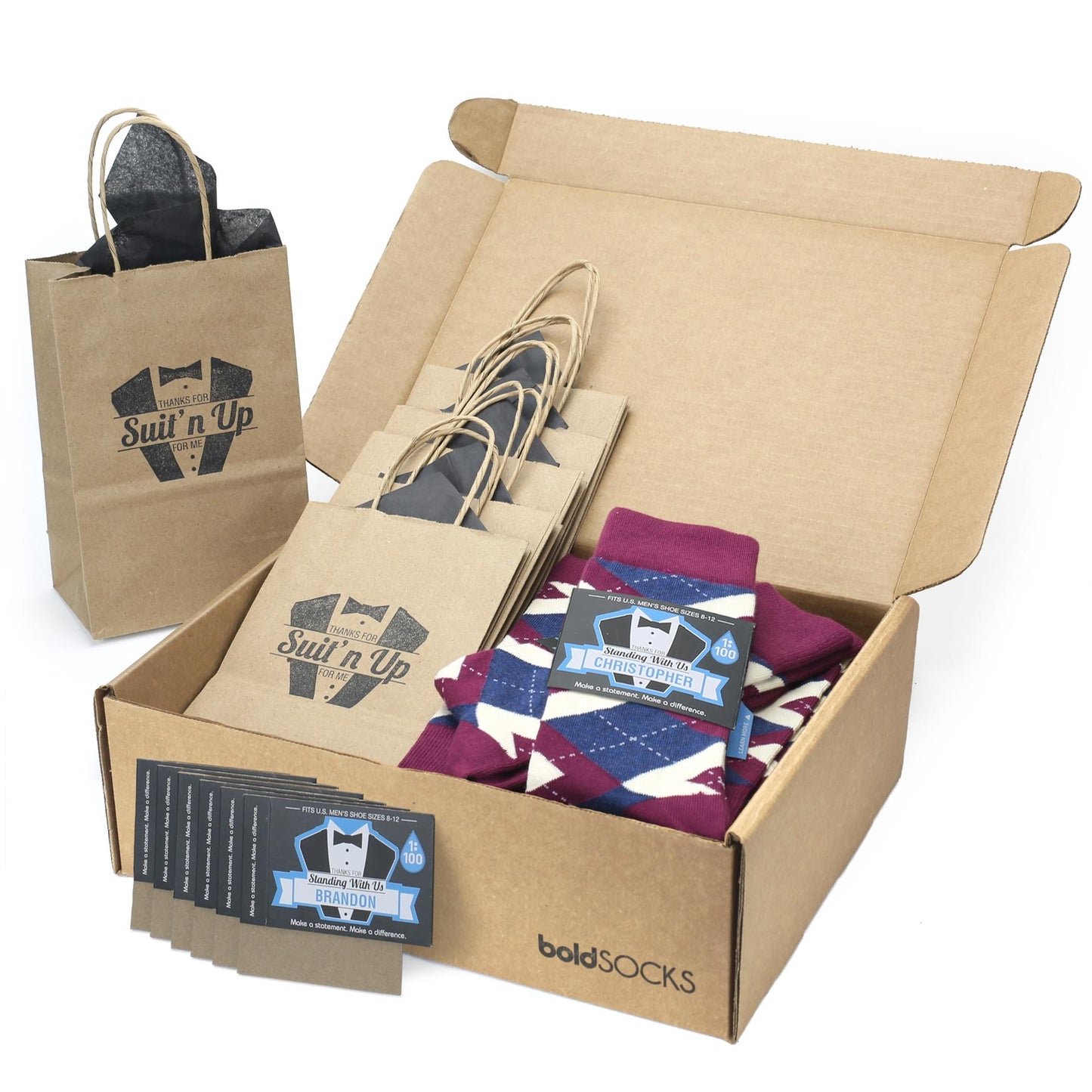 Customizable Groomsmen Gift Set Sangria Navy Argyle Men’s Dress Socks