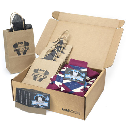 Customizable Groomsmen Gift Set Sangria Navy Argyle Men’s Dress Socks