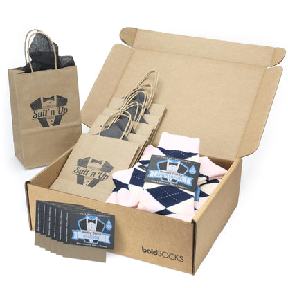 Customizable Groomsmen Gift Set Petal Pink Blush Navy Argyle Men’s Dress Socks