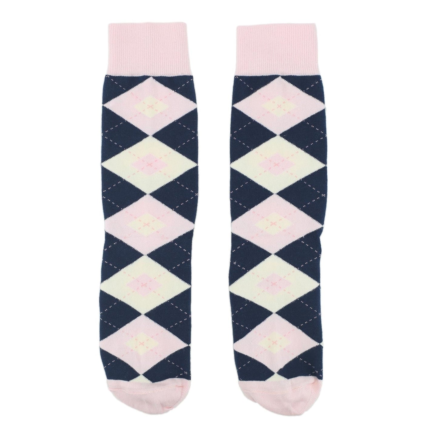 Petal Pink Blush Navy Argyle Wedding Groomsmen Men’s Dress Socks