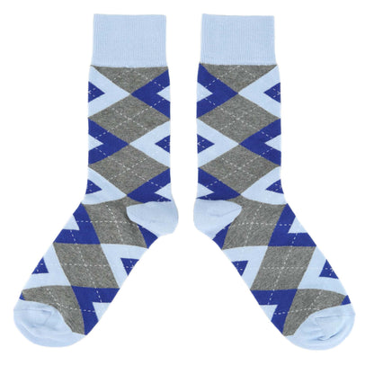 Ice Blue Cobalt Gray Argyle Men’s Dress Socks