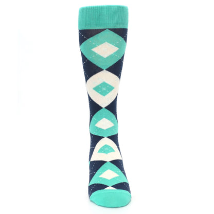 Turquoise Navy Argyle Wedding Groomsmen Men’s Dress Socks