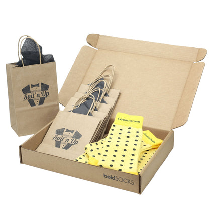 Customizable Groomsmen Gift Set Yellow Gray Polka Dot Men's Dress Socks