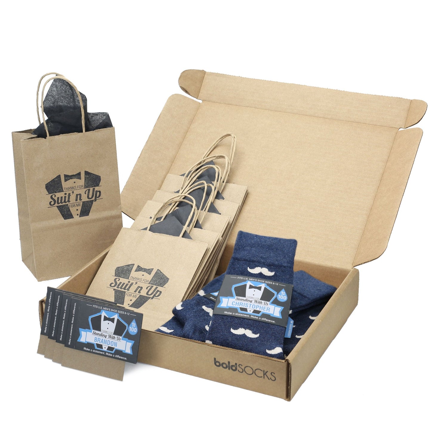 Groomsmen Gift Set Heathered Navy Mustache Men's Dress Socks