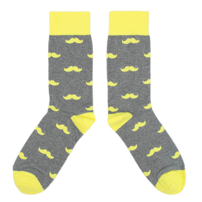 Customizable Groomsmen Gift Set Lemon Gray Mustache Men's Dress Socks