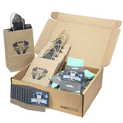 Customizable Groomsmen Gift Set Mint Gray Mustache Men's Dress Socks