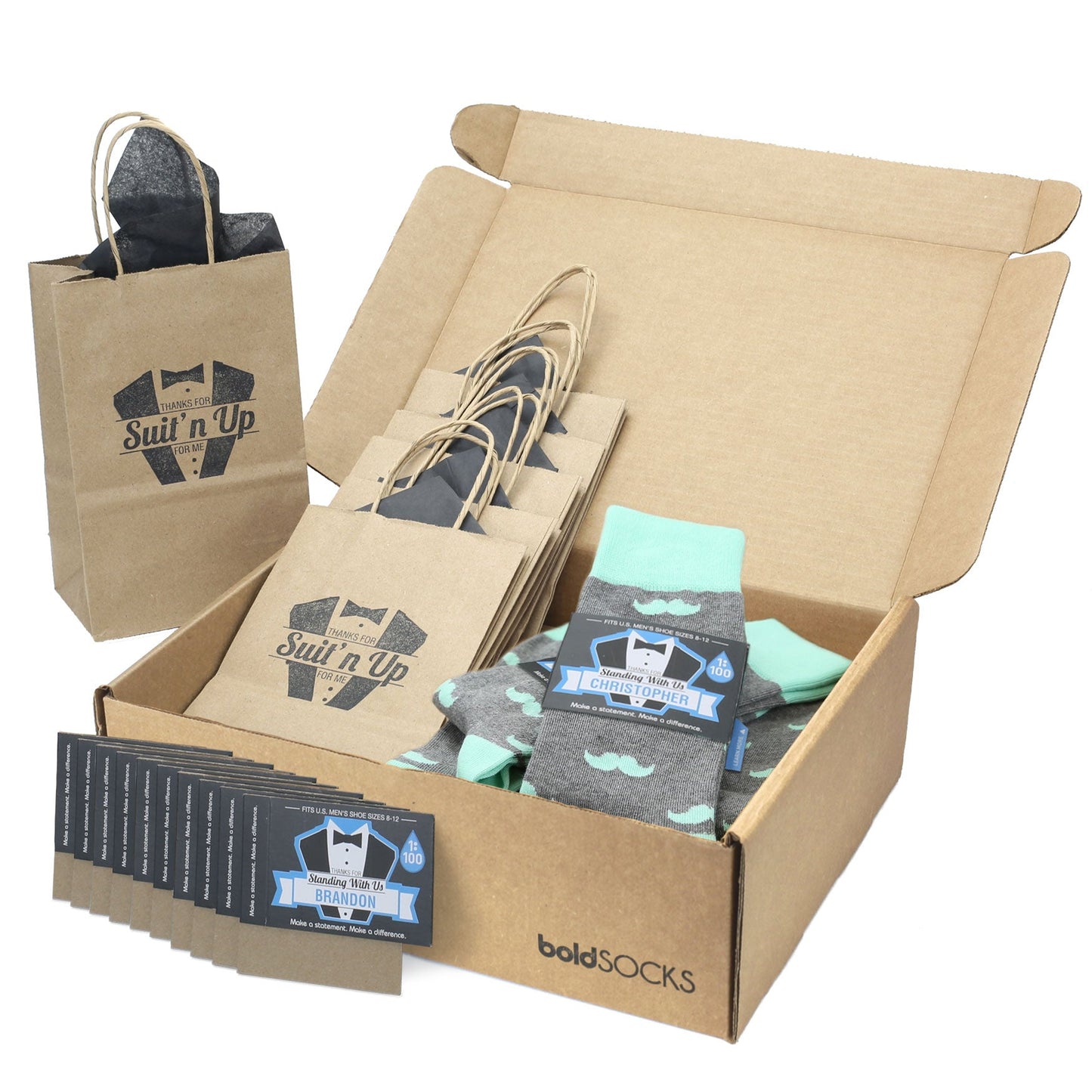 Customizable Groomsmen Gift Set Mint Gray Mustache Men's Dress Socks
