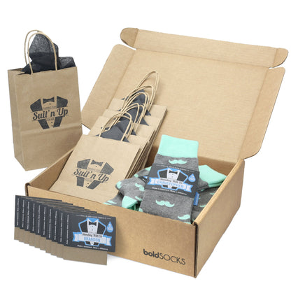 Customizable Groomsmen Gift Set Mint Gray Mustache Men's Dress Socks