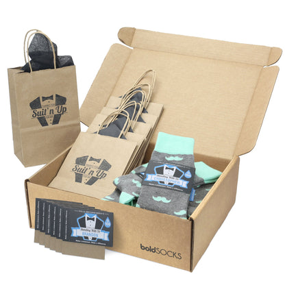 Customizable Groomsmen Gift Set Mint Gray Mustache Men's Dress Socks