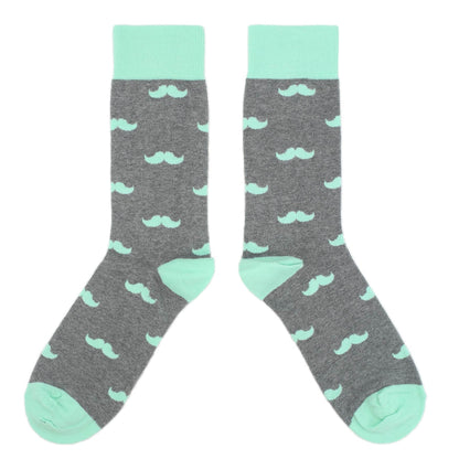 Customizable Groomsmen Gift Set Mint Gray Mustache Men's Dress Socks