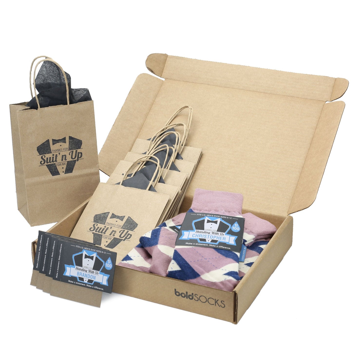 Customizable Groomsmen Gift Set Desert Rose Navy Argyle Men’s Dress Socks