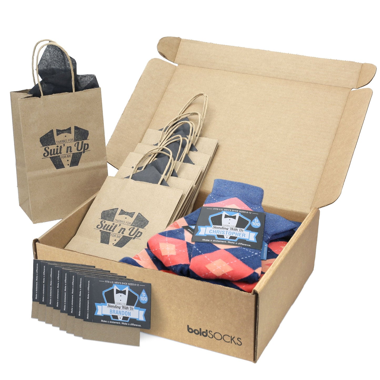Customizable Groomsmen Gift Set Sunset Navy Argyle Men’s Dress Socks
