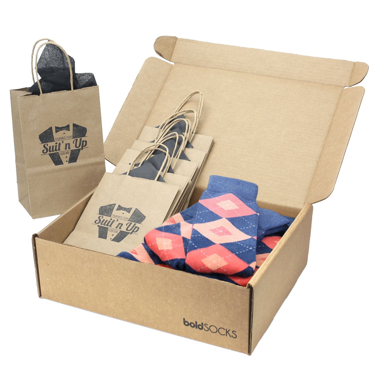 Customizable Groomsmen Gift Set Sunset Navy Argyle Men’s Dress Socks