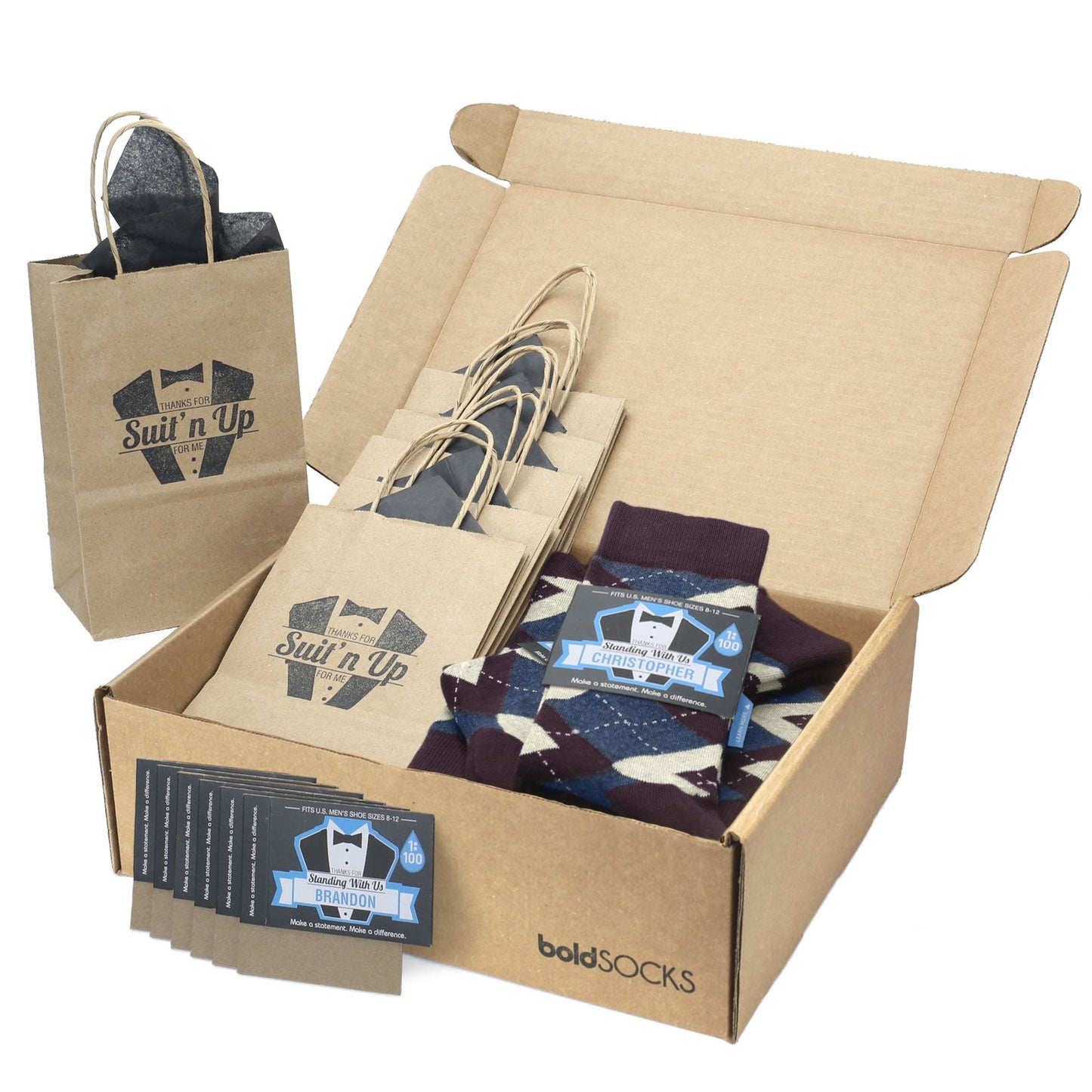 Customizable Groomsmen Gift Set Bordeaux Champagne Navy Argyle Men’s Dress Socks