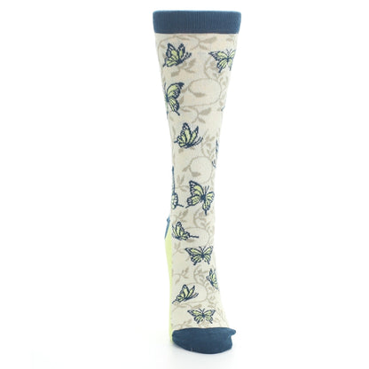Beige Navy Lime Butterfly Women's Dress Socks