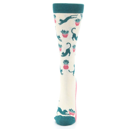 Cream Teal Cat Socks - Women's Novelty Socks