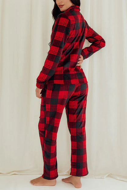 Youmita Women's Red/Black Plaid Button Pajama Set