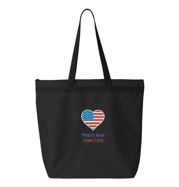 Canvas Totes- Embroidered Proud to Be An American Heart