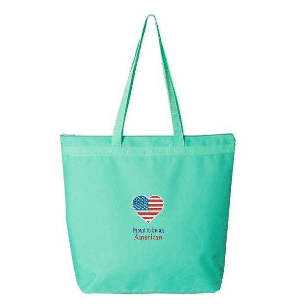 Canvas Totes- Embroidered Proud to Be An American Heart