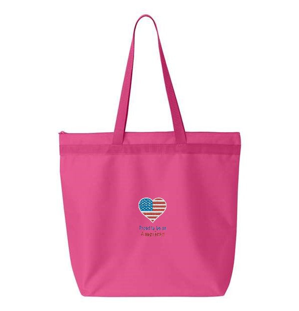 Canvas Totes- Embroidered Proud to Be An American Heart