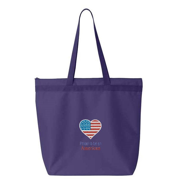 Canvas Totes- Embroidered Proud to Be An American Heart