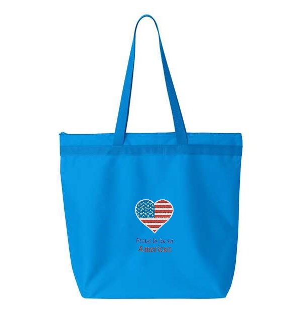 Canvas Totes- Embroidered Proud to Be An American Heart