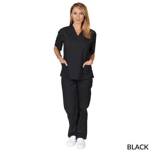 Natural Uniforms Unisex Solid V-Neck Scrub Set - Black