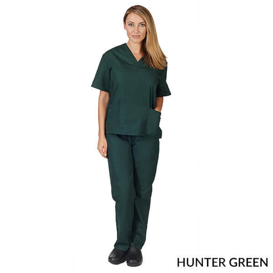 Natural Uniforms Unisex Solid V-Neck Scrub Set - Hunter Green