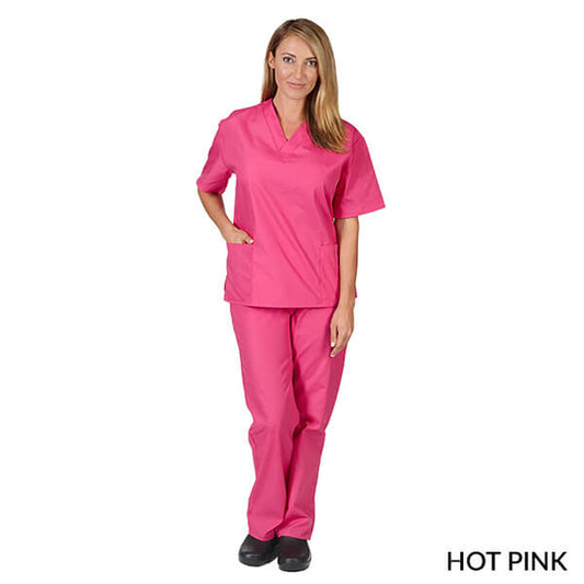 Natural Uniforms Unisex Solid V-Neck Scrub Set - Hot Pink