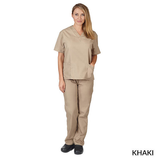 Natural Uniforms Unisex Solid V-Neck Scrub Set - Khaki