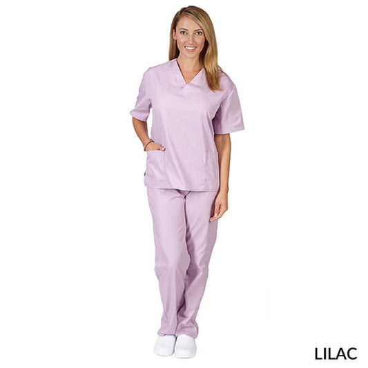 Natural Uniforms Unisex Solid V-Neck Scrub Set - Lilac