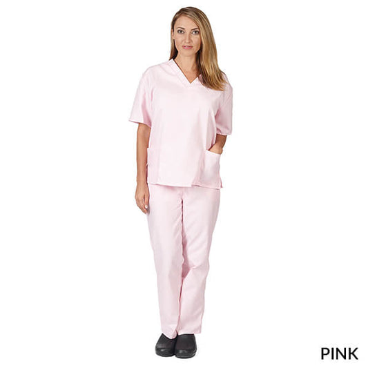 Natural Uniforms Unisex Solid V-Neck Scrub Set - Pink