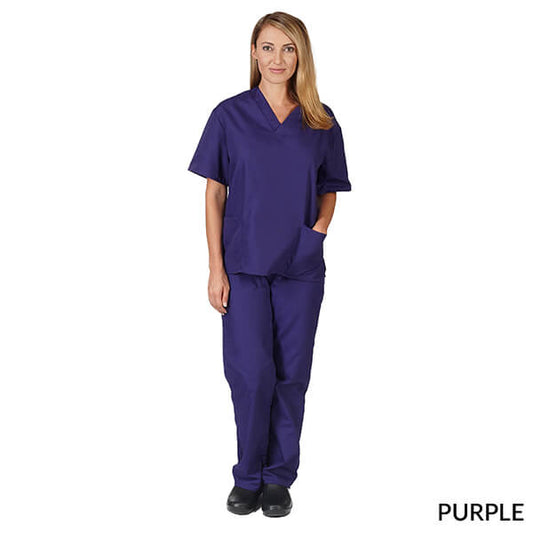 Natural Uniforms Unisex Solid V-Neck Scrub Set - Purple