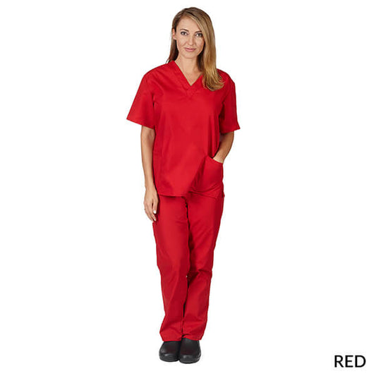 Natural Uniforms Unisex Solid V-Neck Scrub Set - Red