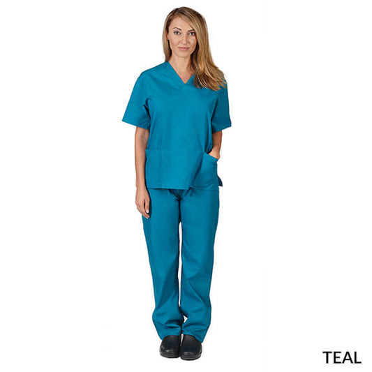 Natural Uniforms Unisex Solid V-Neck Scrub Set - Teal